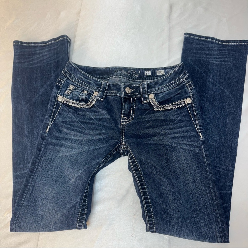 Miss Me Signature Slim Boot Western Sequins Embellished Denim Blue Jeans - Picture 7 of 12